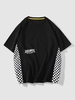 Checkerboard and Letter Print Patchwork Short Sleeve T-Shirt Xl Black