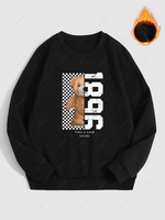 Checkerboard Bear Letter Graphic Pattern Fleece-lined Sweatshirt Xxl Black