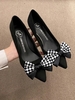 Checkerboard Bow Decor Faux Suede Pumps