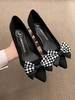 Checkerboard Bow Decor Faux Suede Pumps