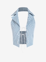 Checkerboard Denim Lace Up Tank Top L Blue