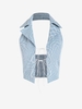 Checkerboard Denim Lace Up Tank Top S Blue