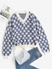 Checkerboard Drop Shoulder Oversized Slouchy Sweater S Blue