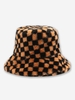 Checkerboard Faux Fur Bucket Hat