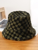 Checkerboard Faux Fur Bucket Hat