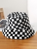 Checkerboard Faux Fur Bucket Hat