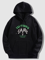 Checkerboard Flag Letter Vintage Graphic Fleece-lined Hoodie S Black