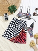 Checkerboard Floral Zebra Matching Couple Swimwear Black