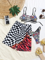 Checkerboard Floral Zebra Matching Couple Swimwear Black