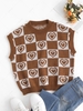 Checkerboard Heart Graphic Sweater Vest S Coffee