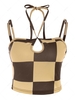 Checkerboard Keyhole Tie Crop Cami Top L Coffee