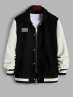 Checkerboard Patched Colorblock Corduroy Baseball Varsity Jacket L Black