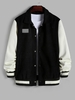 Checkerboard Patched Colorblock Corduroy Baseball Varsity Jacket Xl Black