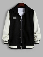 Checkerboard Patched Colorblock Corduroy Baseball Varsity Jacket Xxl Black