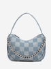 Checkerboard Pattern Chain Decor Chambray Shoulder Bag