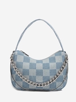 Checkerboard Pattern Chain Decor Chambray Shoulder Bag