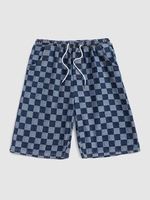 Checkerboard Pattern Drawstring Denim Shorts Xl Deep blue