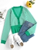 Checkerboard Plaid Wide Waistband Cardigan L Green