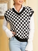 Checkerboard Split Hem Sweater Vest L Black