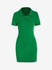 Checkerboard Terry Cloth Textured Collared Dress S Green