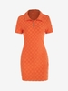 Checkerboard Terry Cloth Textured Collared Dress S Orange