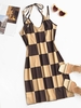 Checkerboard Tie Keyhole Cami Dress M Coffee