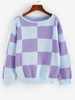 Checkered Drop Shoulder Jumper Sweater S Light blue