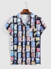 Checkered Picture Print Pocket Short Sleeve Shirt Xl Multi a