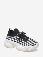 Checkered Print Knit Detail Sports Shoes