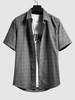 Checkered Print Short Sleeve Button Up Casual Shirt S Slate gray