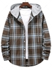 Checkered Stripe Pattern Drawstring Hooded Shirt Xl Brown bear