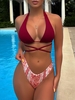 Cheeky Bikini Bottom and Halter Bikini Top Set Deep red