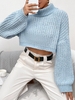 Chenille Turtleneck Drop Shoulder Crop Sweater S Blue