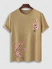 Cherry Blossoms Print Crew Neck Casual T Shirt M Coffee