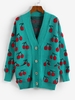 Cherry Button Up Dual Pocket Cardigan S Deep green