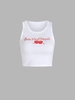 Cherry Graphic Cropped Tank Top M White