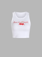 Cherry Graphic Cropped Tank Top M White