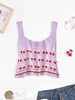 Cherry Pattern Openwork Scalloped-hem Knit Tank Top Light purple