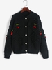 Cherry Pendant Drop Shoulder Cardigan Black