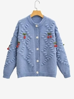 Cherry Pendant Drop Shoulder Cardigan Blue