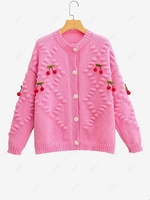 Cherry Pendant Drop Shoulder Cardigan Light pink