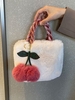Cherry Pendant Plush Braided Top Handle Crossbody Bag