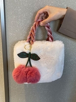 Cherry Pendant Plush Braided Top Handle Crossbody Bag