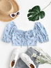Cherry Print Smocked Puff Sleeve Corset Top L Light blue