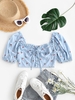 Cherry Print Smocked Puff Sleeve Corset Top Xs Light blue