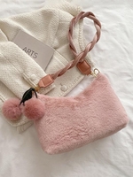 Cherry Shape Pompon Pendant Fluffy Shoulder Bag