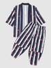 Cherry Stripe Kimono Cardigan Shirt And Cropped Baggy Pants Xl Black
