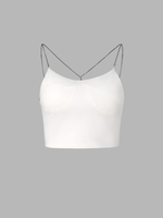 Chest Pad Chain Solid Color Zipper Fly Crop Top M White