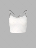Chest Pad Chain Solid Color Zipper Fly Crop Top Xl White