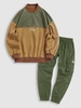 Chicago Embroidery Suede Baseball Sweatshirt and Streetwear Cargo Pants Set Multi a